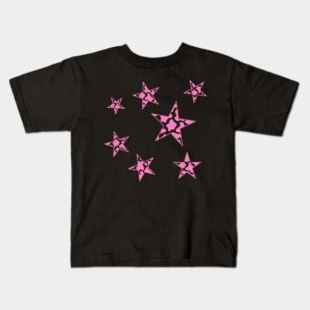 Pink Cow Print Stars Kids T-Shirt by sydneyurban